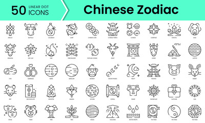 Set of chinese zodiac icons. Line art style icons bundle. vector illustration