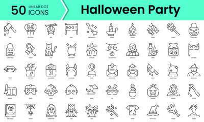 Set of halloween party icons. Line art style icons bundle. vector illustration