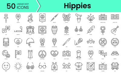 Fototapeta na wymiar Set of hippies icons. Line art style icons bundle. vector illustration