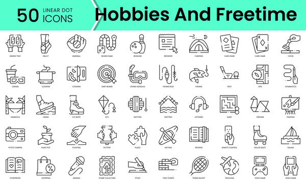 Set of hobbies and freetime icons. Line art style icons bundle. vector illustration
