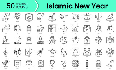 Set of islamic new year icons. Line art style icons bundle. vector illustration