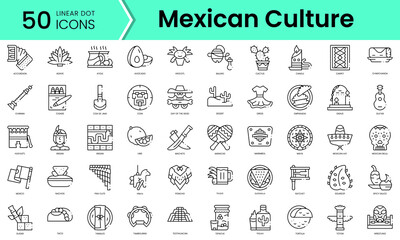 Set of mexican culture icons. Line art style icons bundle. vector illustration