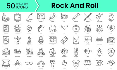 Set of rock and roll icons. Line art style icons bundle. vector illustration