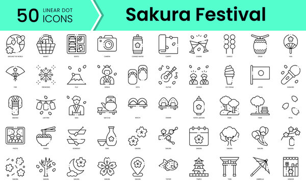 Set of sakura festival icons. Line art style icons bundle. vector illustration
