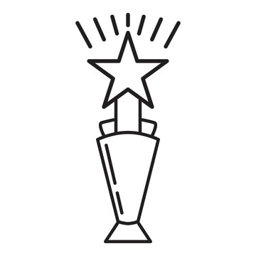 Star statuette. Sport game champion award.Industry music and movie awards.Monochrome outline reward.Isolated on white background.Symbol of the film production industry.Hand drawn outline doodle.