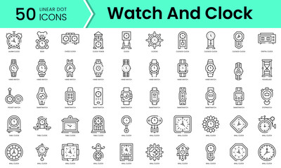 Fototapeta na wymiar Set of watch and clock icons. Line art style icons bundle. vector illustration