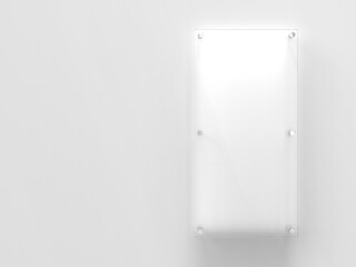 Blank high vertical transparent glass office corporate Signage plate Mock Up Template, Board for branding, logo. Transparent acrylic advertising signboard proportion 1 : 2 front view. 3D rendering