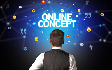 Rear view of a businessman, social media concept