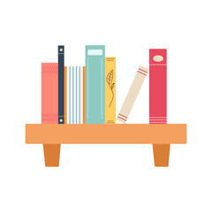 World book day concept, studying, learning. Stack of books on the shelf in cartoon flat style. Vector illustration of hand drawn educational, encyclopedias, planner