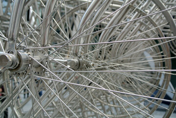 metal spokes of bicycle wheels