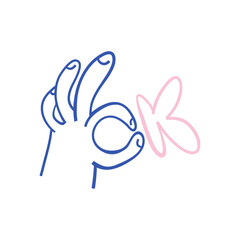 Ok hand gesture sign. Cartoon hand drawn okay hand. Vector illustration on the white background.