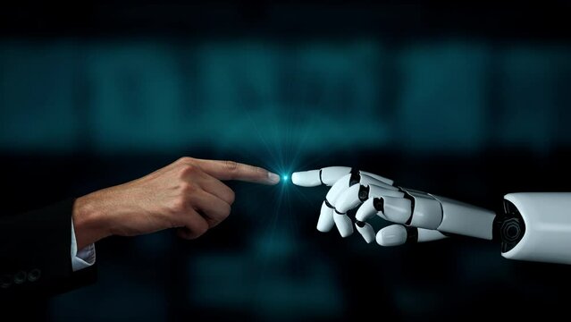 Futuristic robot artificial intelligence enlightening AI technology development and machine learning concept. Global robotic bionic science research for future of human life. 3D rendering graphic.