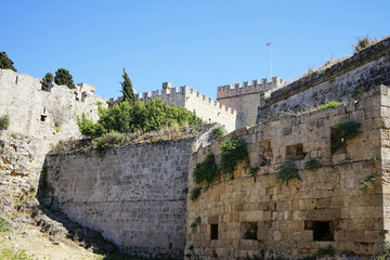 Fototapeta premium Walls of the citadel of medieval city Rhodes. Principal city on the island of Rhodes in the Dodecanese, Greece