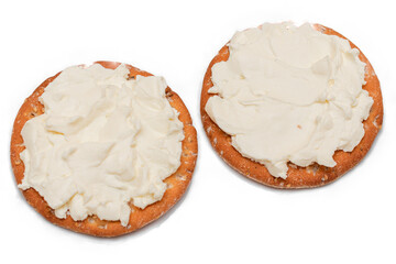 Crispy Cracker Sandwich with Cream Cheese - Isolated on White