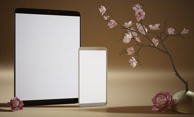 Tablet Mockup with Flowers 04