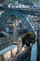 View of the Dom Luis I Bridge in historical center of Porto, Portugal.