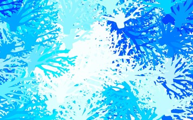 Light BLUE vector doodle pattern with leaves, branches.