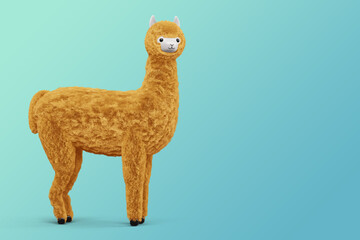 Happy cute alpaca, 3d rendering illustration