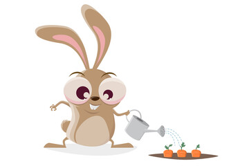 Obraz na płótnie Canvas funny cartoon rabbit pouring carrots