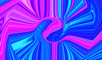 Abstract bright colorful blue and pink neon fractal background. Trippy digital backdrop. Glitch art illustration. Vibrant banner. Template. Color water wave effect. Wallpaper. Cyberspace. NFT card.