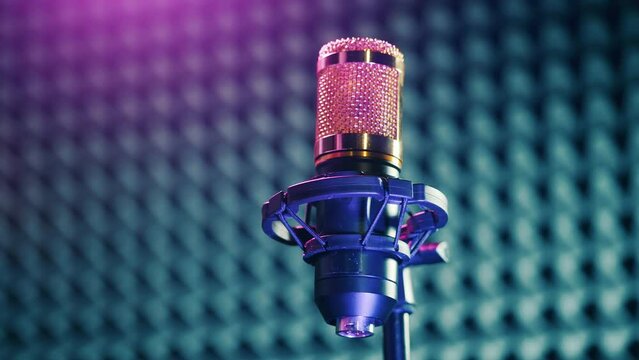 Professional microphone in neon lights