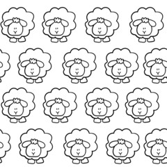 Seamless pattern of funny sheep in doodle style ​on white background for fabric textile, print