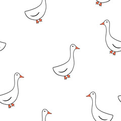 Seamless pattern of celebration easter goose ​on white background in cartoon style