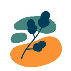 Plant on background of colored spots. Black botanical branch