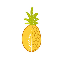 Card with juicy sliced pineapple in doodle style