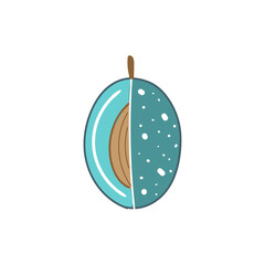Vector illustration card with juicy sliced plum in doodle style