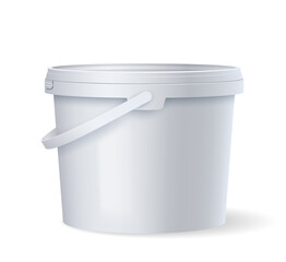 White plastic bucket mockup, realistic template of food packaging container for product