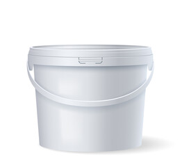 White plastic bucket with lid and handle. Template product packaging for food or paints © Iryna Petrenko