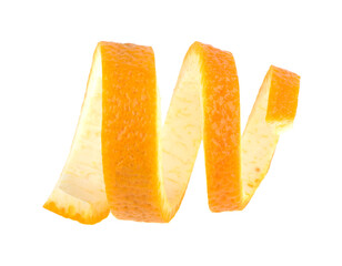 Single orange peel isolated on white background. Vitamin C, skin beauty and health concept.
