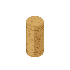 Isometric vector illustration of cork from wine bottle with corc texture isolated on white
