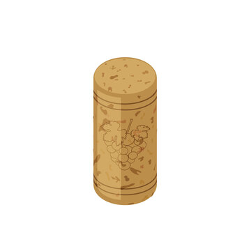 Isometric vector illustration of cork from wine bottle with corc texture isolated on white