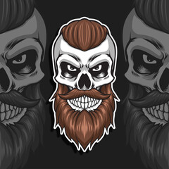 Skull head with brown beard vector illustration