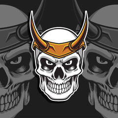 Skull head with golden horns vector illustration