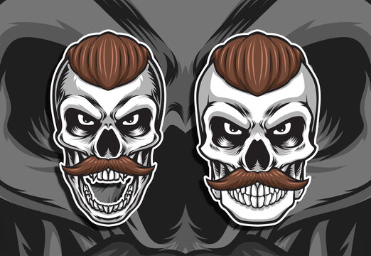Skull head with brown hair vector illustration