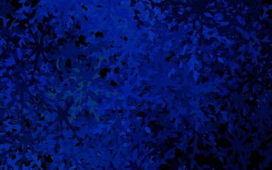 Dark BLUE vector doodle template with flowers, leaves.