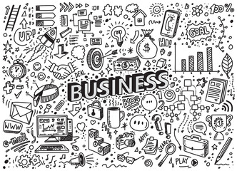 Business vector hand drawn doodles set, hand drawing on white paper
