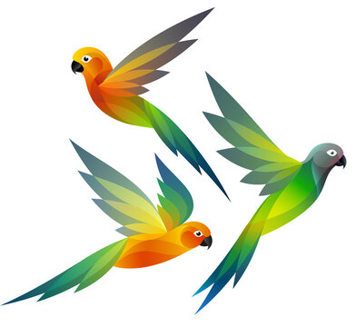Stylized Birds - Parakeets in flight