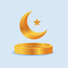 Moon and star gold 3d podium islamic element for ramadan and eid al-fitr design vector art