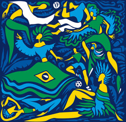 Abstract Brazil Carnival Art, Brazilian Flag Colors Artwork (vector Art) - 498151384