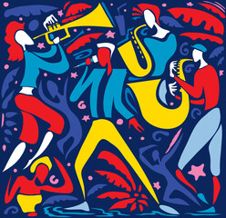 Abstract Jazz Art, Music Band playing Artwork (vector Art) - 498151385