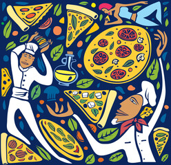 Abstract Pizza Restaurant Artwork (vector Art) - 498151386