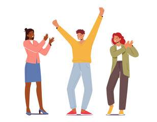 Fototapeta premium Business Team Celebrate Success, Project Deal, Victory Goal Achievement. Women Applaud in Office to Successful Colleague