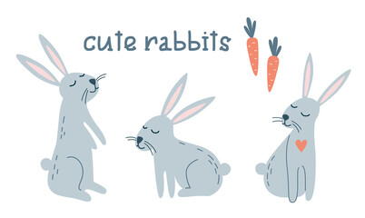 Cute cartoon rabbits in different poses