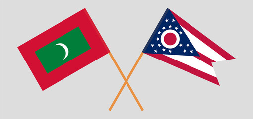 Crossed flags of Maldives and the State of Ohio. Official colors. Correct proportion