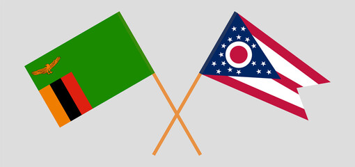 Crossed flags of Zambia and the State of Ohio. Official colors. Correct proportion