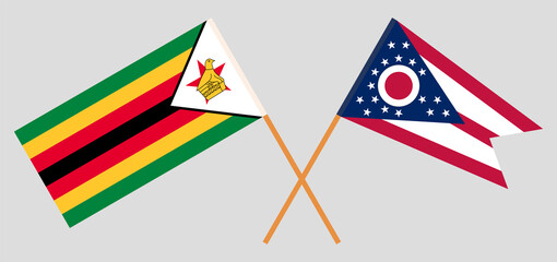 Crossed flags of Zimbabwe and the State of Ohio. Official colors. Correct proportion
